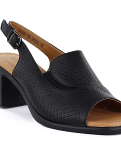 Dámské kožené sandály na podpatku černé Vinceza 26-66920