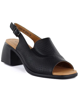 Dámské kožené sandály na podpatku černé Vinceza 26-66920