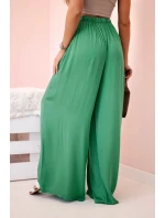 Široké dámské viskózové kalhoty s elastickým pasem zelené