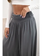 Dámské viskózové kalhoty s širokými nohavicemi a volánky grafit
