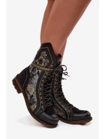 Dámské kotníkové boty z pravé kůže Maciejka 07097-01 Černo-zlaté