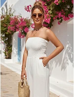 Dámský letní overal s širokými nohavicemi ecru FashionStreet EY2648