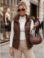 Dámská prošívaná vesta s kapucí, hnědá, FashionStreet TY5975 Dámská prošívaná vesta s kapucí, hnědá, FashionStreet TY5975