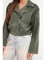 Dámská semišová viskózová bunda s asymetrickým zipem khaki