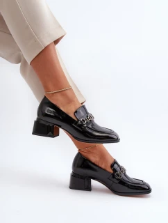 Lakované lodičky na podpatku černé S.Barski MR38-960