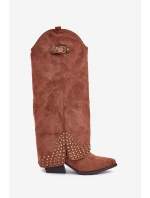 Kozačky S Ohnutým Holení Na Podpatku Hnědé Iveliri Kozačky S Ohnutým Holení Na Podpatku Hnědé Iveliri