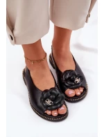 Kožené Ploché Sandály S Dekorací CheBello 4642 Černé