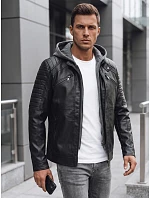 Pánská kožená bunda s kapucí TX4950 černá - FashionStreet