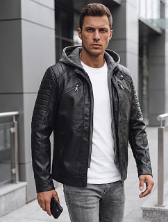 Pánská kožená bunda s kapucí TX4950 černá - FashionStreet