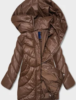 Hnědá volná dámská zimní bunda z ekologické kůže (AG2-J90)