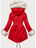 Světle červená bunda parka s kožešinovou odepínací podšívkou (5M763-270)