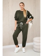 Komplet teplákové + kalhoty máslová látka khaki