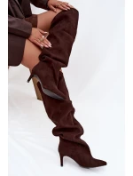 Dámské kozačky na jehlovém podpatku bez zapínání v čokoládové barvě Mavilla