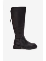 Zateplené dámské kozačky z pravé kůže na nízkém podpatku Vinceza 66822 Černé