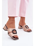 Dámské pantofle s výřezem a přezkou na podpatku Vinceza 62284 Béžové Dámské pantofle s výřezem a přezkou na podpatku Vinceza 62284 Béžové