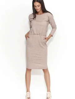 Dámské šaty s volným střihem středně dlouhé capuccino - Hnědá - Numinou