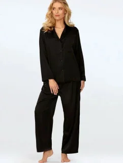 Dlouhé saténové pyžamo Amina černé - DKaren