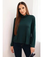 Dámská viskózová blůza s rolákem a dlouhým rukávem tmavě zelená