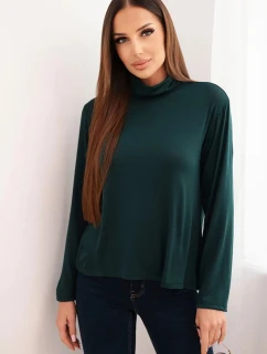 Dámská viskózová blůza s rolákem a dlouhým rukávem tmavě zelená