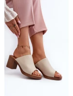 Elegantní Lehké Dámské Sandály Na Podpatku Béžové Varnila