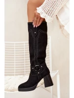 Zateplené Dámské Kozačky Na Podpatku S Prošíváním Černé Alessara