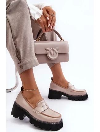 Kožené dámské mokasíny Béžová Kožené dámské mokasíny Béžová