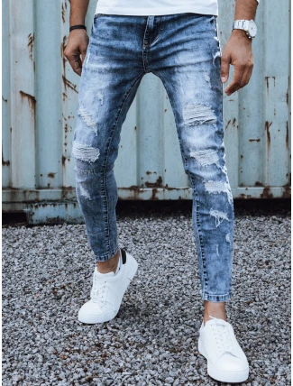 Pánské džínové kalhoty s dírami slim fit modré FashionStreet UX4451 Pánské džínové kalhoty s dírami slim fit modré FashionStreet UX4451