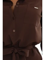 284-5 CAMILLE Košilové šaty s kapsami a vázáním - CHOCOLATE 284-5 CAMILLE Košilové šaty s kapsami a vázáním - CHOCOLATE