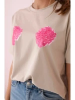 Bavlněná halenka s květinovým potiskem béžový Bavlněná halenka s květinovým potiskem béžový