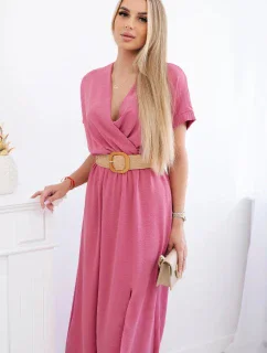 Dlouhé šaty s ozdobným páskem tmavě růžová