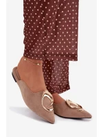 Dámské nazouváky Mule s ozdobným zlatým detailem tmavě béžové Galvella