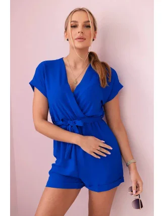 Krátký overal zavazovaný v pase chrpově modrá Krátký overal zavazovaný v pase chrpově modrá
