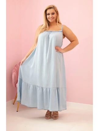 Dámské plus size šaty na ramínka s volánem světle džínová