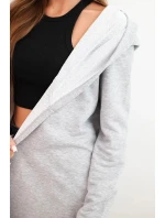 Dámská bavlněná bunda s kapucí a prodlouženým předním dílem šedý melír Dámská bavlněná bunda s kapucí a prodlouženým předním dílem šedý melír