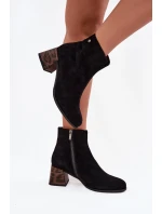 Kožené semišové dámské kotníky na podpatku Maciejka K7202-01 Černé