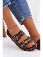 Dámské pantofle se zlatými přezkami ekologická kůže čokoládové Bellarya