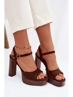 Dámské sandály na podpatku a platformě z eko semiše čokoládové Gralisse