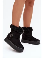 Dámské sněhule na platformě s přezkou a kožíškem Jesella – černé