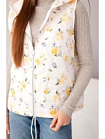 Dámská prošívaná vesta s kapucí s květinovým vzorem žlutá