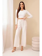 Kalhoty z viskózy se širokými nohavicemi béžové Kalhoty z viskózy se širokými nohavicemi béžové