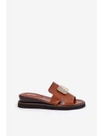 Dámské Pantofle Na Klínu Eko Kůže S Ozdobou Hnědé Sarela