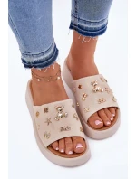 Dámské Semišové Pantofle S Připínáčky Vinceza 66741 Béžové