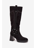 Zateplené Dámské Kozačky Na Podpatku S Prošíváním Černé Alessara