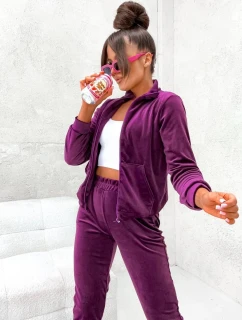 Dámský velurový komplet ve vínové bordó barvě s rozepínací mikinou (771)
