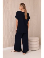 Komplet s náhrdelníkem halenka + kalhoty námořnická modř