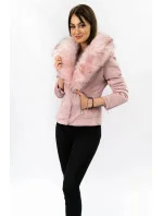 Dámská semišová bunda ramoneska v pudrově růžové barvě s kožešinou (6502) Dámská semišová bunda ramoneska v pudrově růžové barvě s kožešinou (6502)
