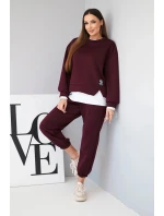 Dámská souprava s máslovou volnou mikinou a tepláky švestková