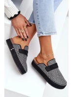 Dámské pantofle zdobené zirkony na platformě černé Deorani