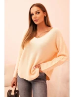 Svetr dámský s viskózou s výstřihem do V meruňkový
