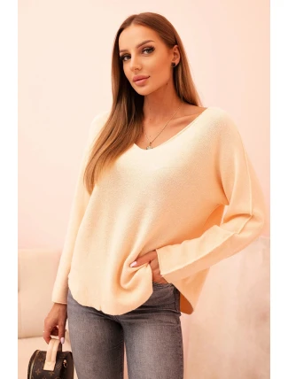 Svetr dámský s viskózou s výstřihem do V meruňkový